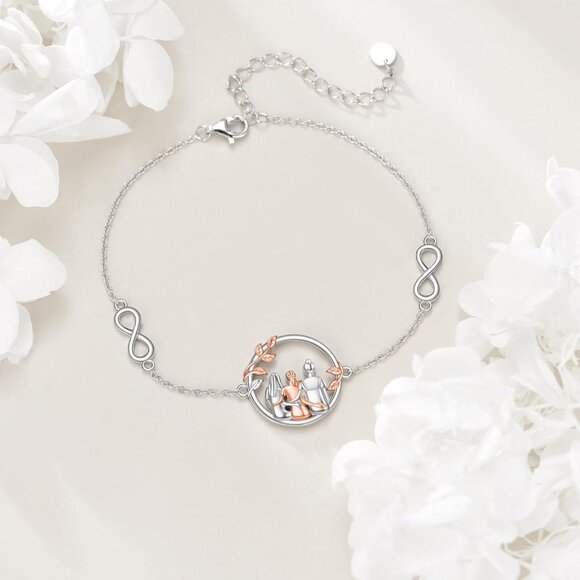 Sterling Silver Three Sister Friendship Bracelet 7.09 Inch Adjustable Heart Jewe - Picture 3 of 7